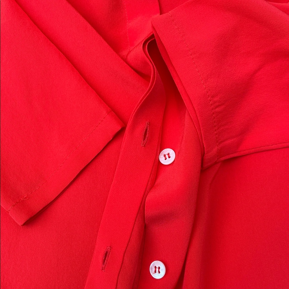 THE ROW Red Silk Scarf Neck Long Sleeve Top - Picture 10 of 15